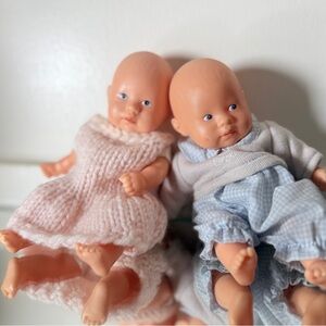 Adorable 7” Twin Baby Dolls Set - Pink and Blue Outfits- correlle dolls vintage